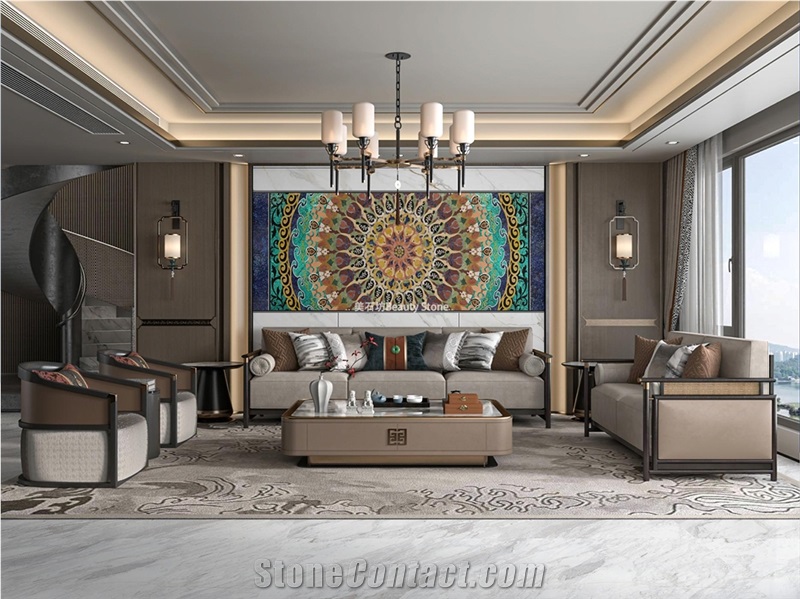 Beautiful Tangka Waterjet Medallions Marble Decoration