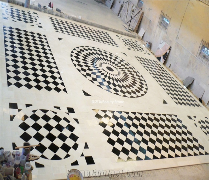 Large Waterjet Inlay China Carrara Marble Medallion Pattern Project Public Place
