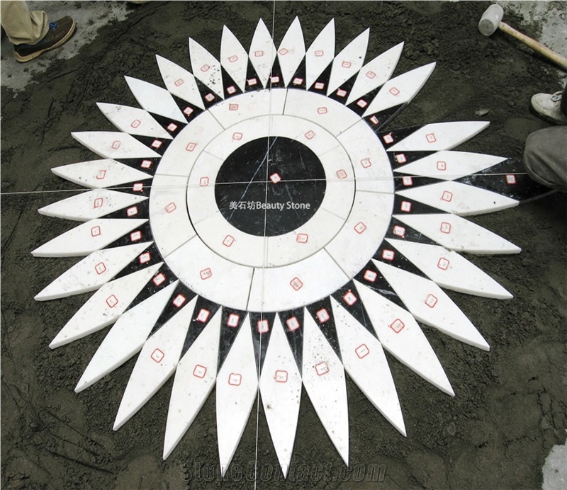 Large Waterjet Inlay China Carrara Marble Medallion Pattern Project Public Place