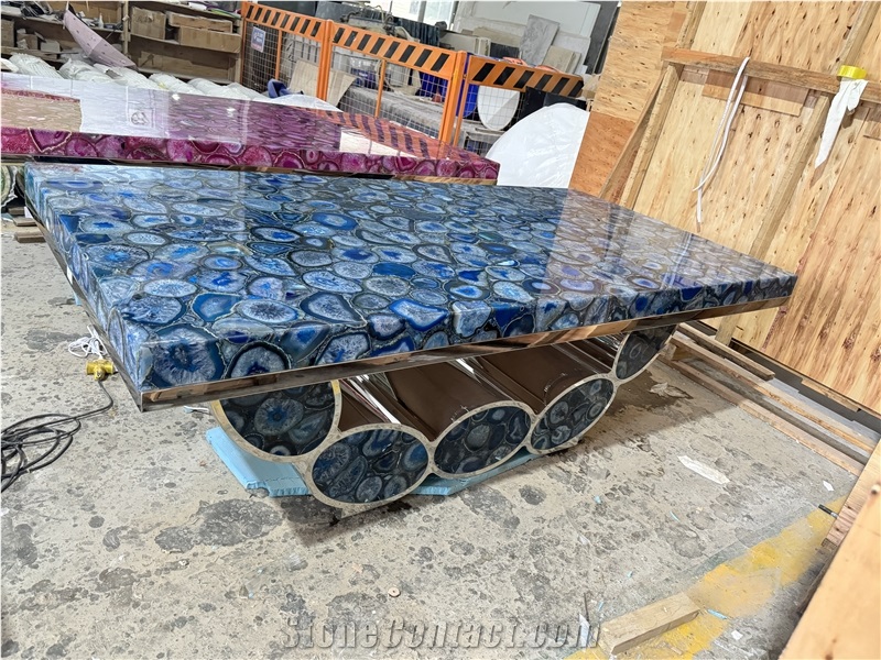 YUANDA Backlit Agate Dining Table Top Restaurant Table Tops