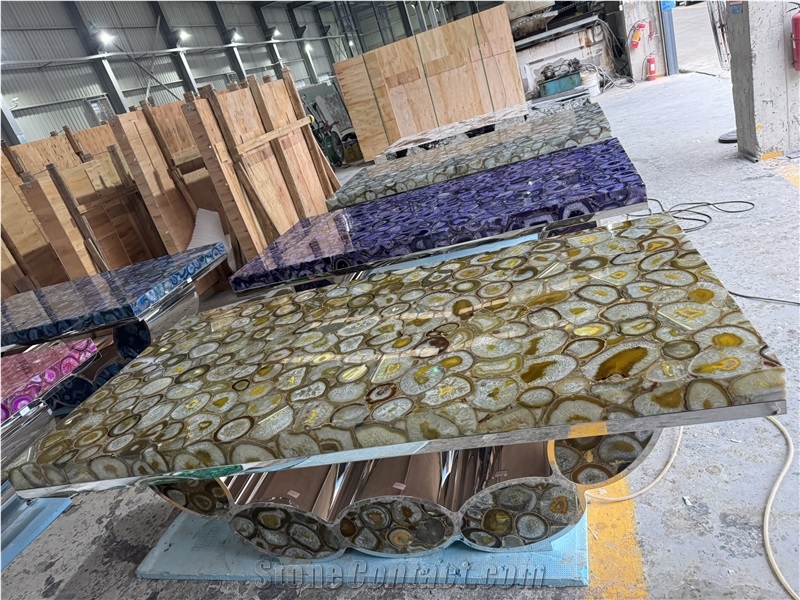 YUANDA Backlit Agate Dining Table Top Restaurant Table Tops