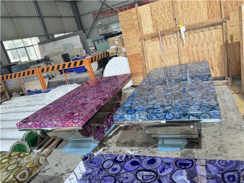 YUANDA Backlit Agate Dining Table Top Restaurant Table Tops