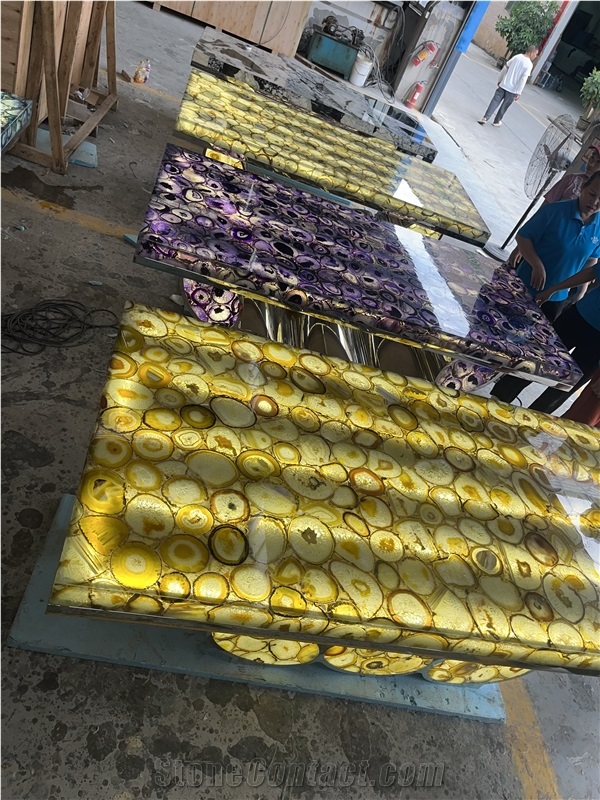 YUANDA Backlit Agate Dining Table Top Restaurant Table Tops