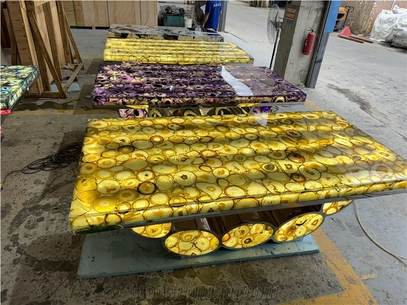 YUANDA Backlit Agate Dining Table Top Restaurant Table Tops