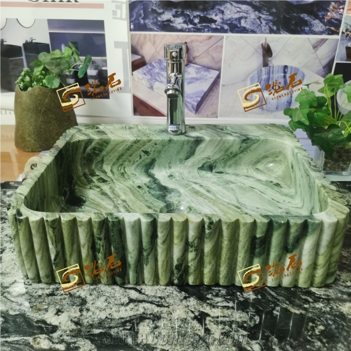 Shangri-La Green Marble Stone Sink With Carving