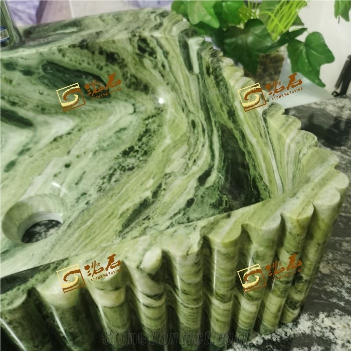 Shangri-La Green Marble Stone Sink With Carving