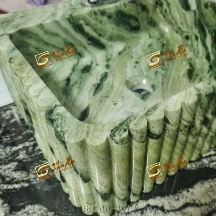 Shangri-La Green Marble Stone Sink With Carving