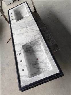 Marble Bathroom Countertops In Statuario White Black Dressed