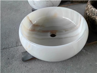 White Onyx Stone Round Basin For Bathroom Vanity
