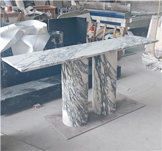 Hrst White Console Table Marble Coffee Desk For Living Room