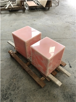 Pink Onyx Cubic Design Coffee Table