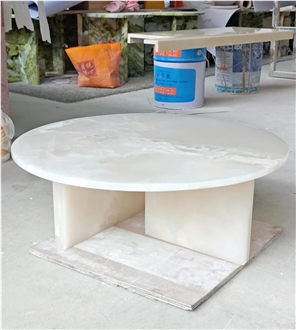 White Onyx Stone Side Coffee Table For Living Room On Sale