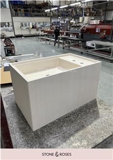 Custom Made Farm Sink Unit In Milky White Marble