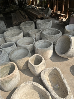 Round Limestone Planter