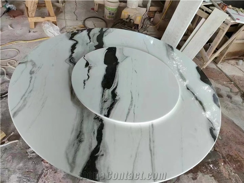 Panda White Sintered Stone Crystallo Dining Table Furniture For Restaurant