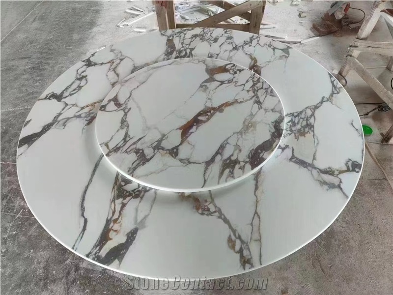 Panda White Sintered Stone Crystallo Dining Table Furniture For Restaurant