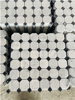 Carrara White And Nero Marquina Marble Mosaic Tiles