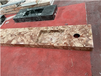 Monica Red Marble Integrated With Sink Prefab Vanity Tops