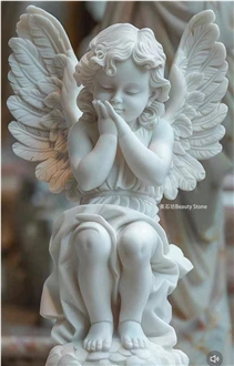 Customizable Angel Sculpture Chinese Calacatta Marble