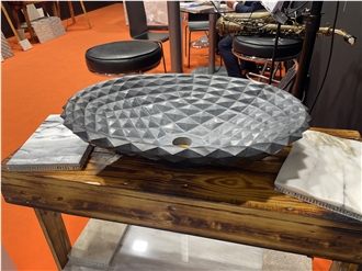 NLG E Azul Valverde Limestone CNC Carved Wash Basin