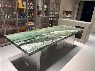 HRST Fuchsite Crystal Quartzite Dining Commercial Table