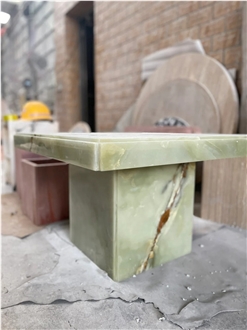HRST Green Onyx Coffee Table Side 100% Nature Stone Furniture