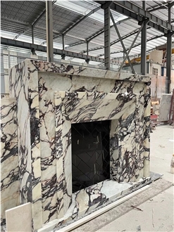 HRST Modern Indoor Marble Stone Fireplace Mantel Surround