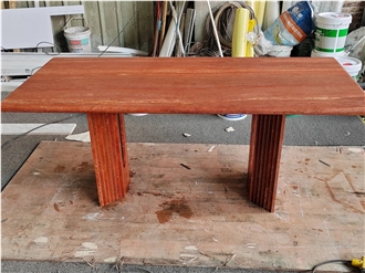 HRST Nature Red Travertine Stone Dining Table Living Room