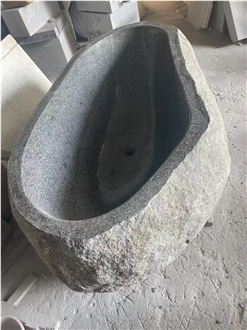 SPA Tub Custom Design Hainan Grey Basalt River Stone Bathtubs For Resorts