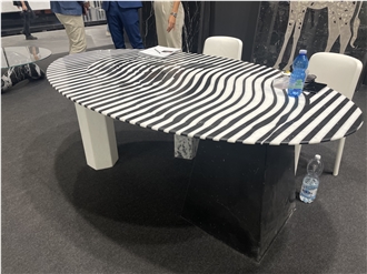 Nero Marquina Marble + Bianco Carrara Marble Table Top