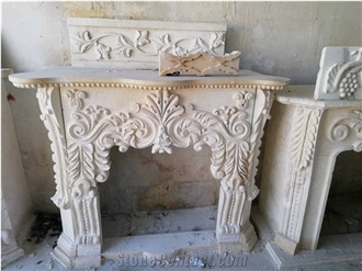Ivory Cream White Limestone Antique Fireplace Mantels