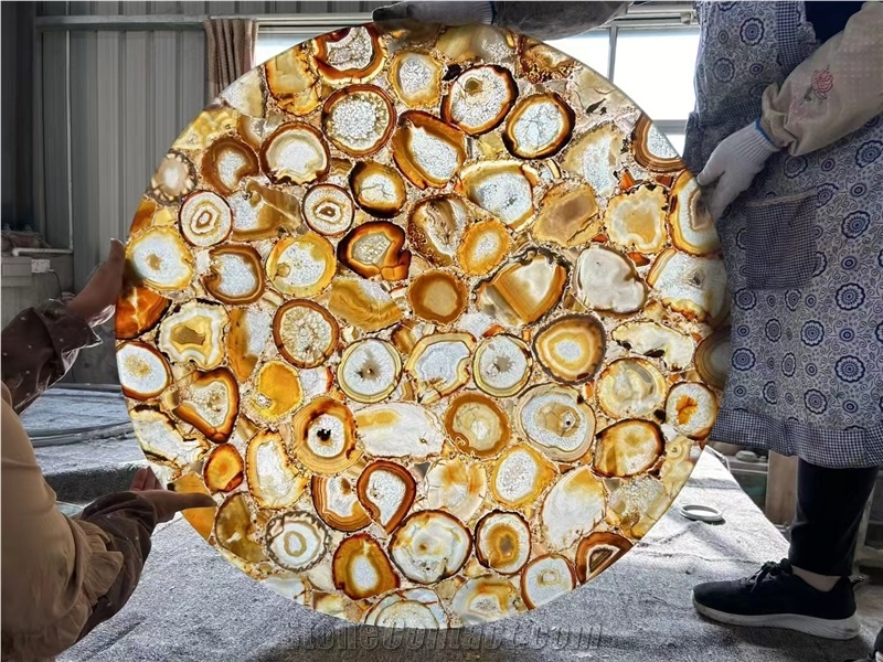 Elegent White Gray Agate Semiprecious Stone Coffee Table Tops