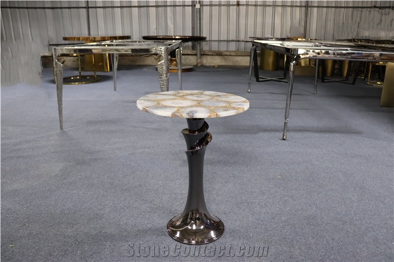 Elegent White Gray Agate Semiprecious Stone Coffee Table Tops