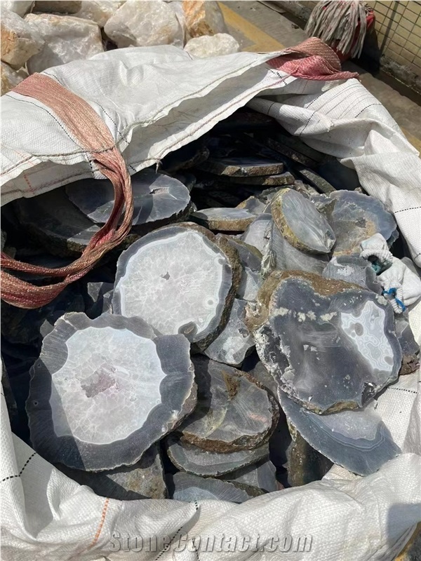 Elegent White Gray Agate Semiprecious Stone Coffee Table Tops