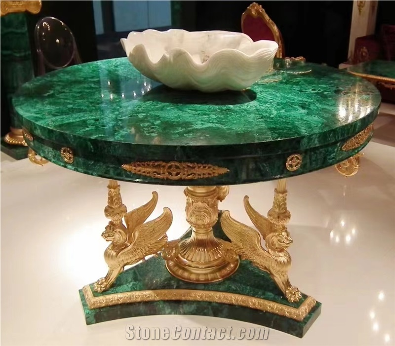 Green Malachite Gemstone Furniture, Stone Table
