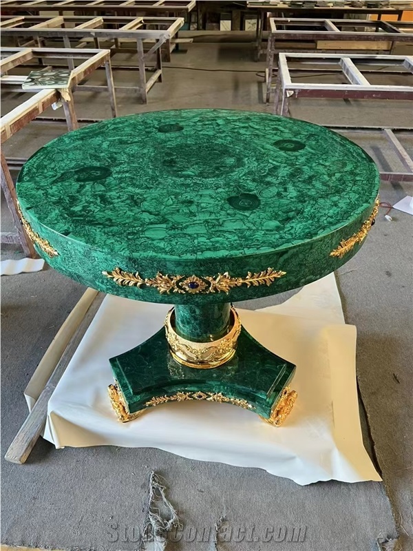 Green Malachite Gemstone Furniture, Stone Table