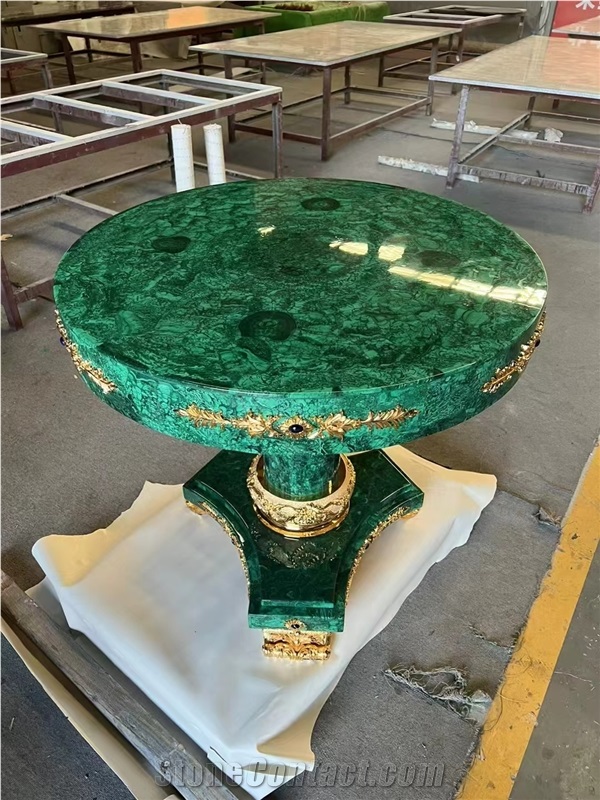 Green Malachite Gemstone Furniture, Stone Table