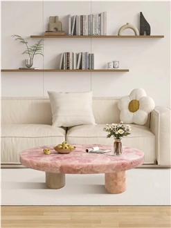 Pink Crystal Semiprecious Stone Coffee Table Tops