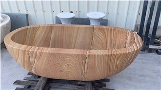 Natural Stone Wooden Sandstone Modern Free Standing Bathtub
