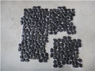 Black Pebble Stone On Net For The Wall Cladding