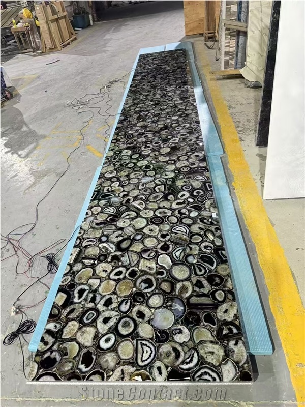 Translucent Backlit Brown Agate Semiprecious Stone Slab