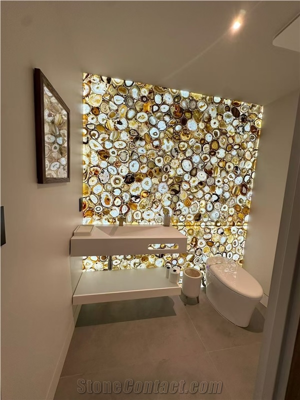 Translucent Backlit Brown Agate Semiprecious Stone Slab
