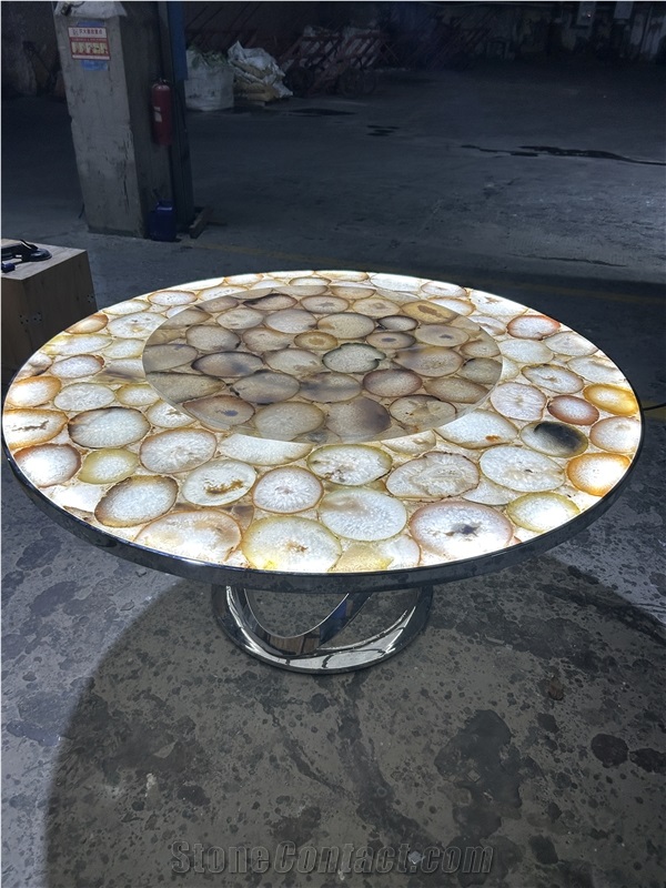 Translucent Backlit Brown Agate Semiprecious Stone Slab