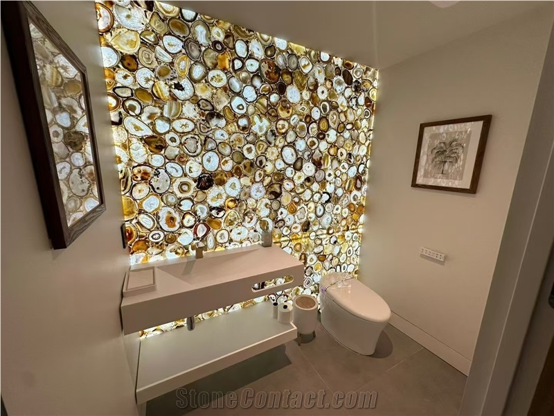 Translucent Backlit Brown Agate Semiprecious Stone Slab