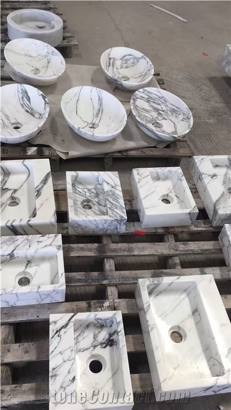 Natural White Arabescato Marble Wash Basin