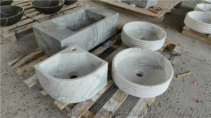 Natural White Arabescato Marble Wash Basin