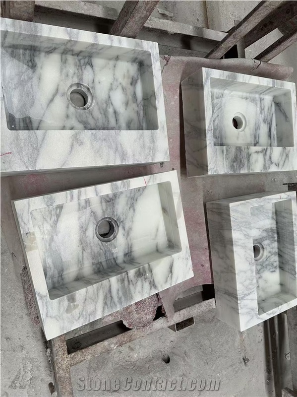 Natural White Arabescato Marble Wash Basin
