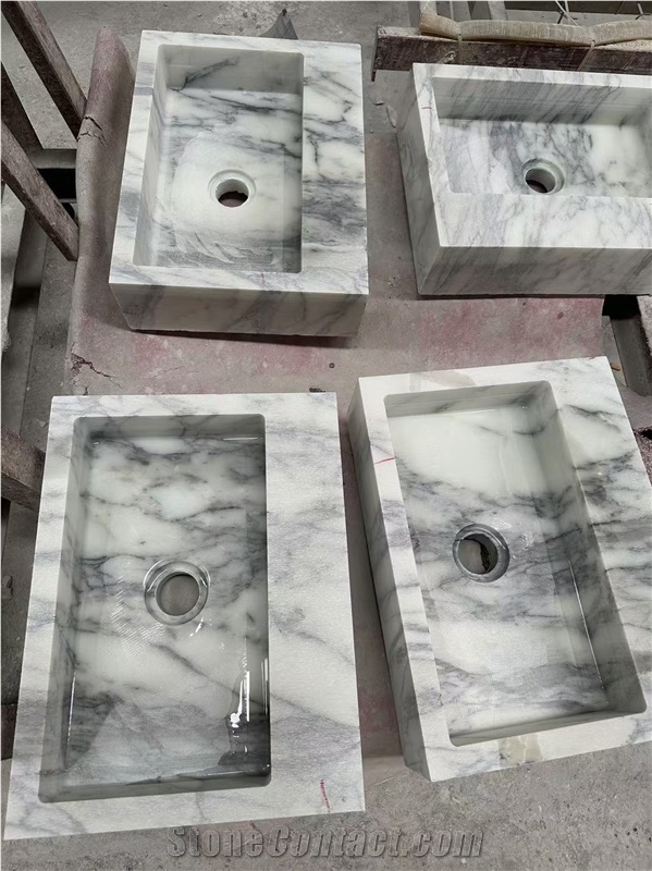 Natural White Arabescato Marble Wash Basin