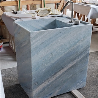 HRST Cristalita Ocean Blue Marble Pedestal Sink