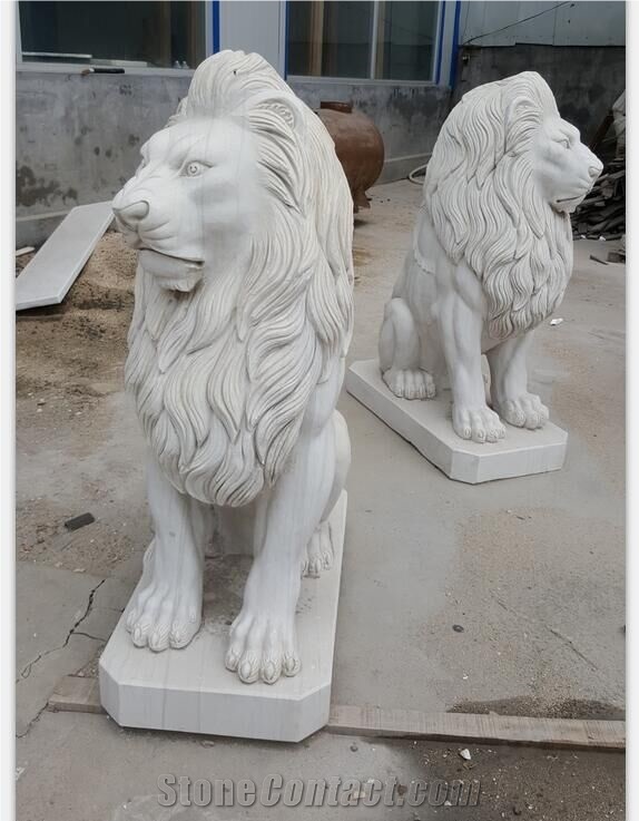 Custom Made Limestone Animal Lions Sculptures For Garden
